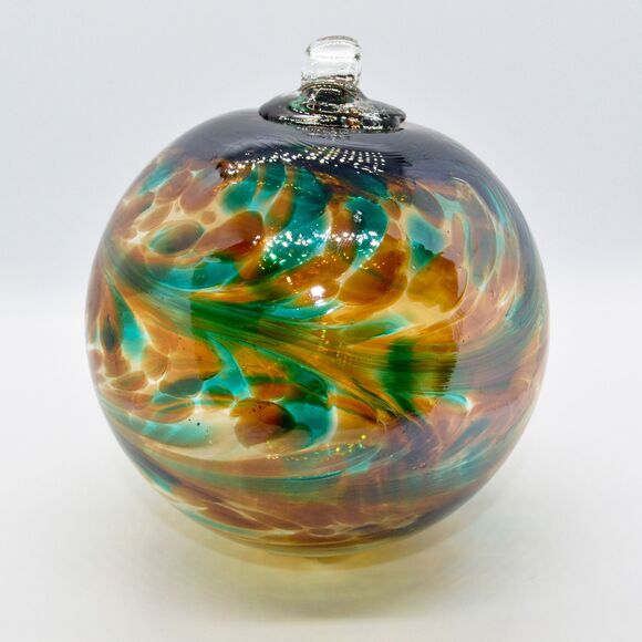 2 Sisters Artisan Glass 4" Amber & Green Speckled Blown Glass Ornament - Picture 1 of 7
